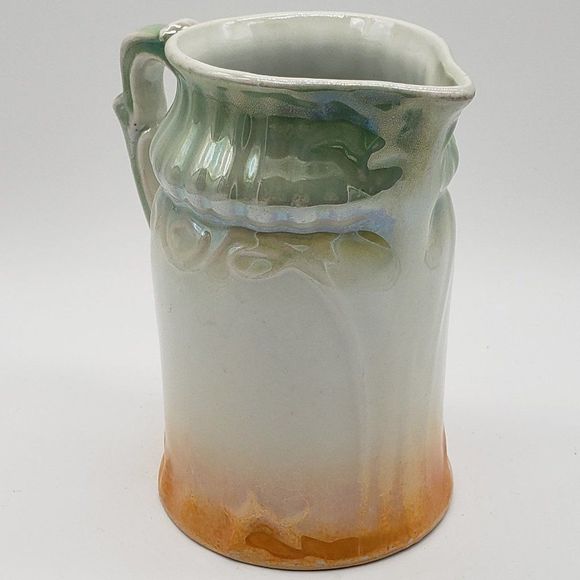 RWC Bavaria MCM White Porcelain Floral Orange Green Lusterware Pitcher or Vase - Picture 12 of 16
